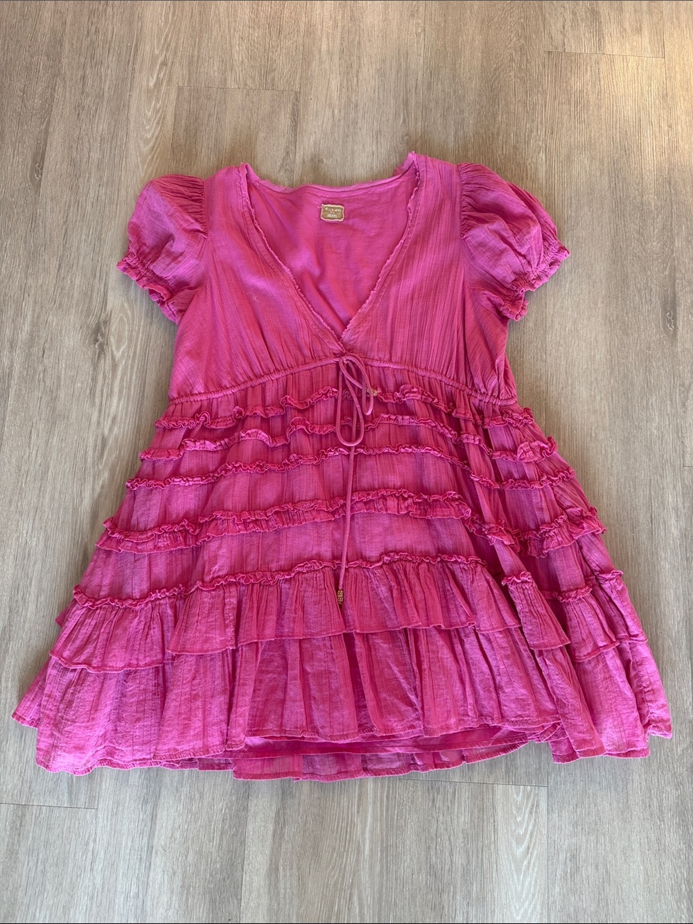Free People Free-est Pink Ruffle Cotton Dress Medium
